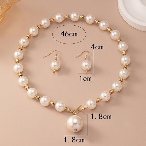 Chunky Pearl Necklace Set for Women Gold Pearl Choker Earrings Jewelry - Picture 5 of 6